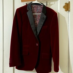 Men's Velvet Tuxedo Blazer in Deep Burgundy with Satin Lapel
